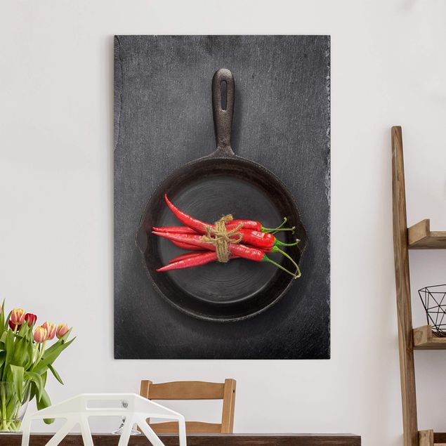 Print on canvas - Red Chili Bundles In Pan On Slate