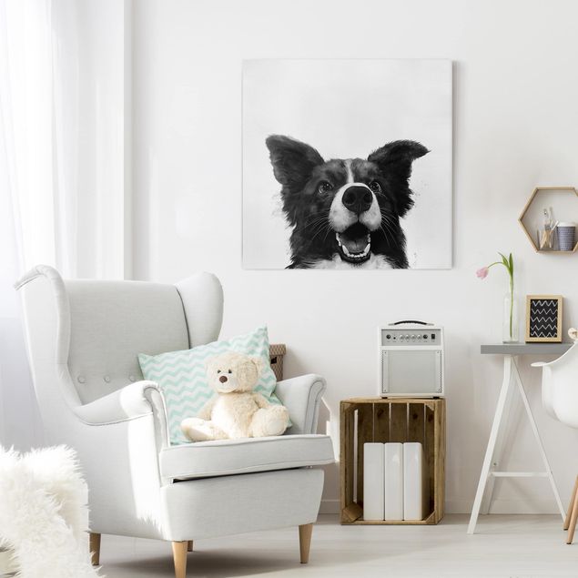 Canvas print - Illustration Dog Border Collie Black And White Painting