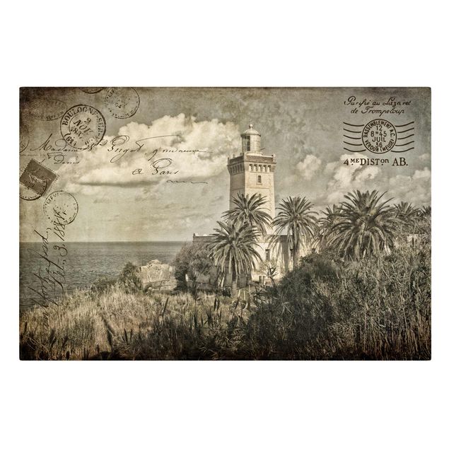Print on canvas - Vintage Postcard With Lighthouse And Palm Trees