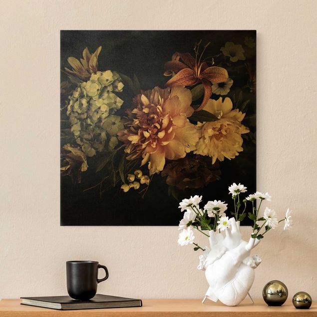 Canvas print gold - Flowers With Fog On Black