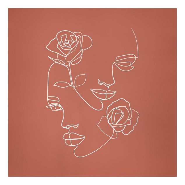 Canvas print - Line Art Faces Women Roses Copper