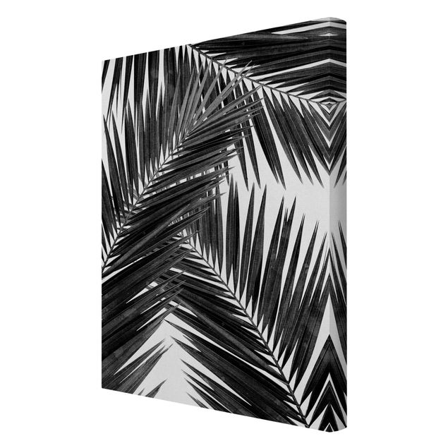Canvas print - View Through Palm Leaves Black And White