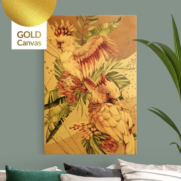Canvas print gold - Tropical Birds - Pink Cockatoes