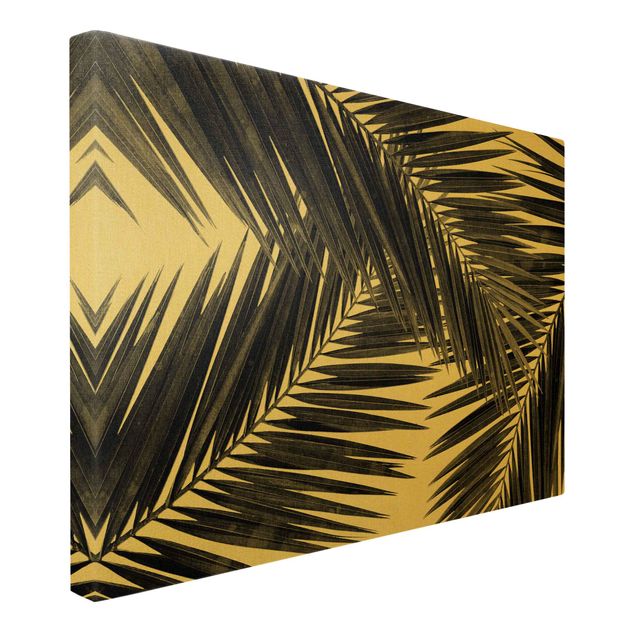 Canvas print gold - View Over Palm Leaves Black And White