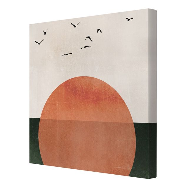 Print on canvas - Flock Of Birds In Front Of Rising Sun