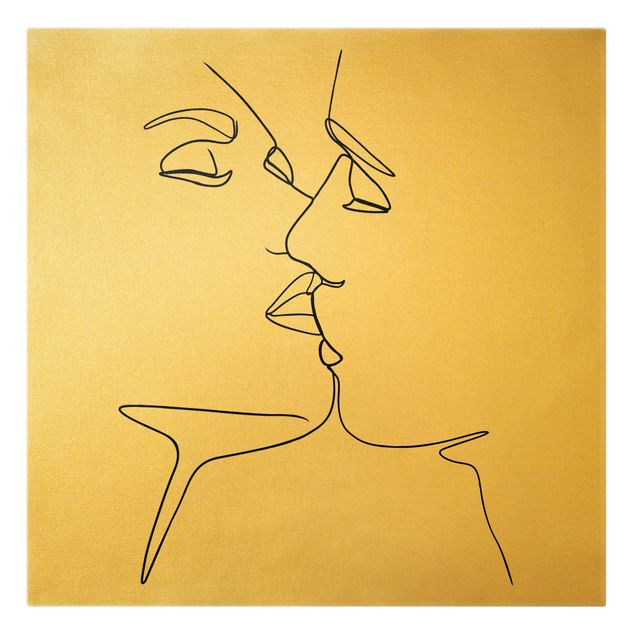 Canvas print gold - Line Art Kiss Faces Black And White