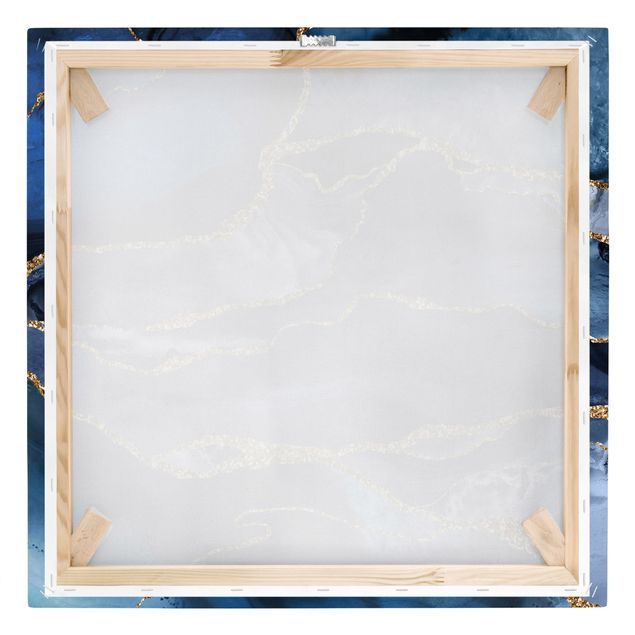 Print on canvas - Golden Glitter Waves Blue Backdrop