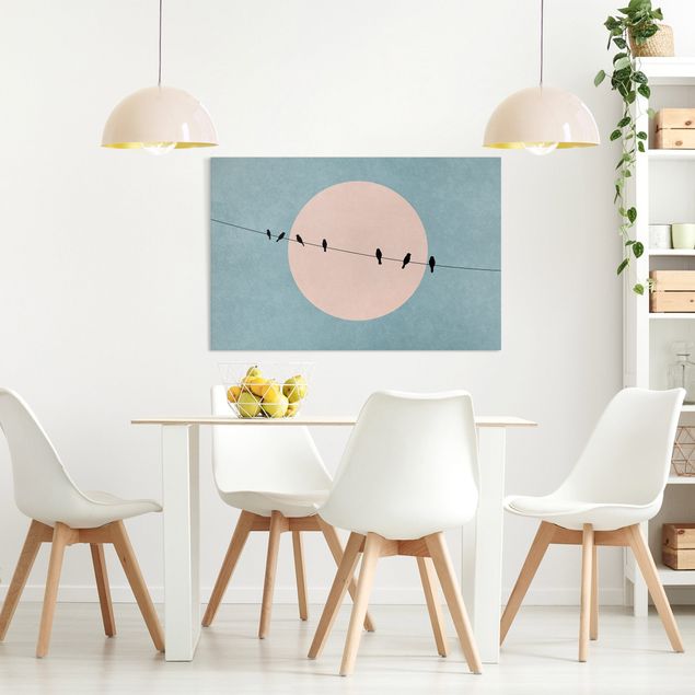 Print on canvas - Birds In Front Of Pink Sun I