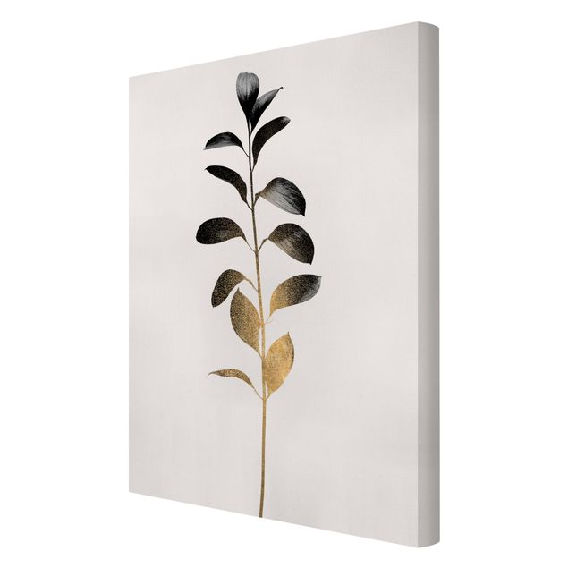 Print on canvas - Graphical Plant World - Gold And Grey