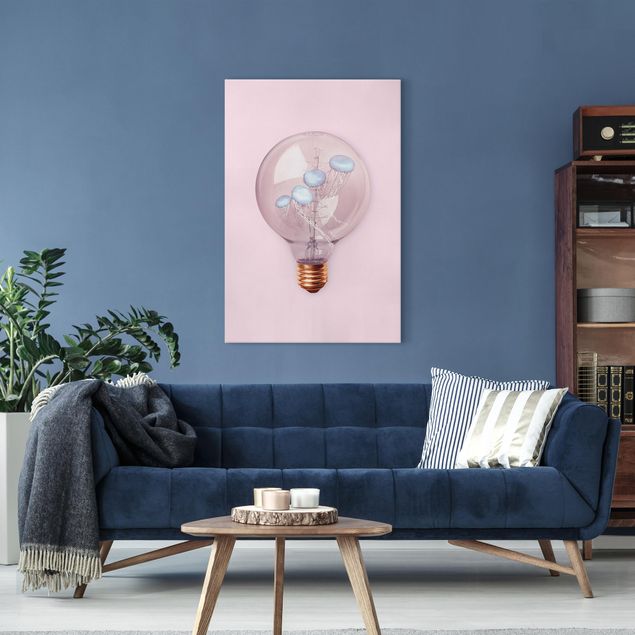 Print on canvas - Light Bulb With Jellyfish