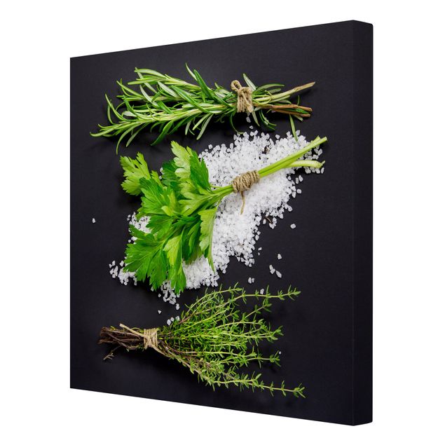Print on canvas - Herbs On Salt Black Backdrop