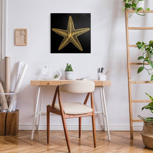 Canvas print gold - Illustration Starfish On Black