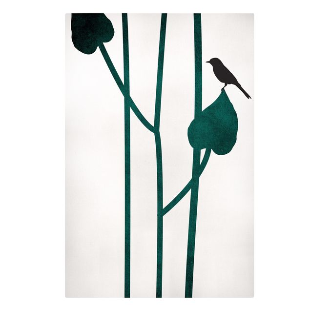 Print on canvas - Graphical Plant World - Bird On Leaf