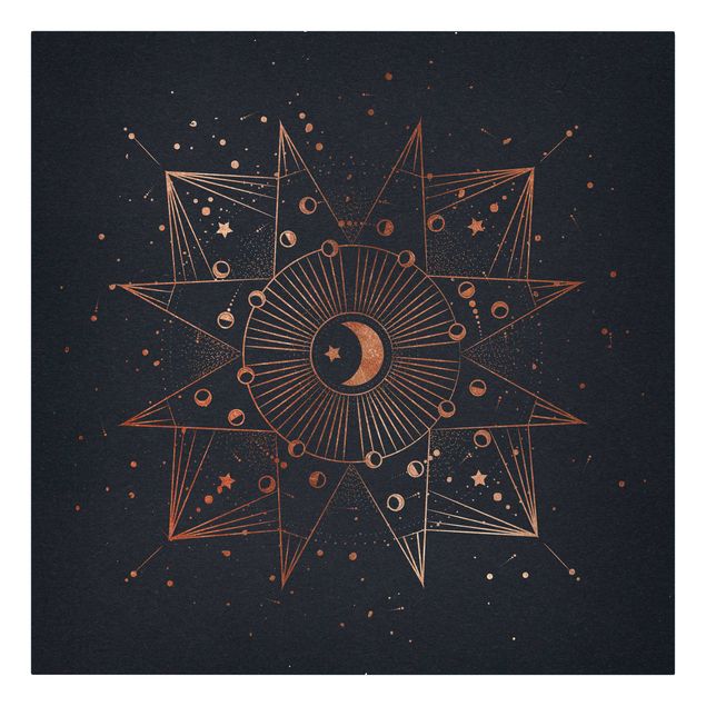 Print on canvas - Astrology Moon Magic Blue Gold
