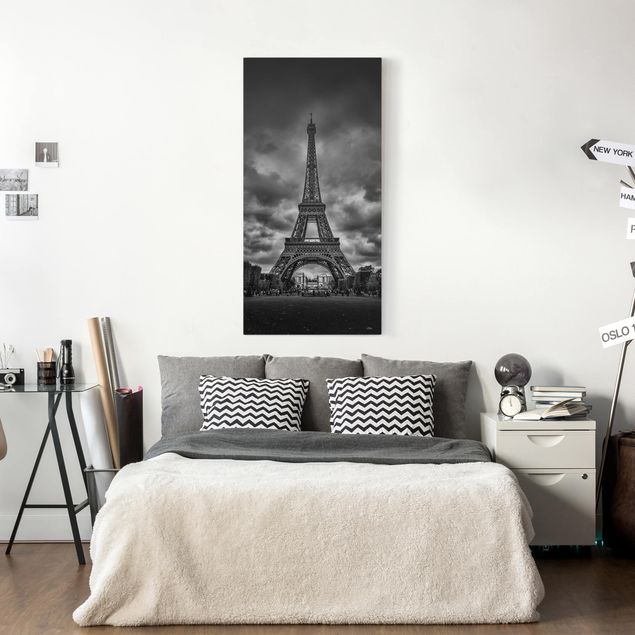 Print on canvas - Eiffel Tower In Front Of Clouds In Black And White