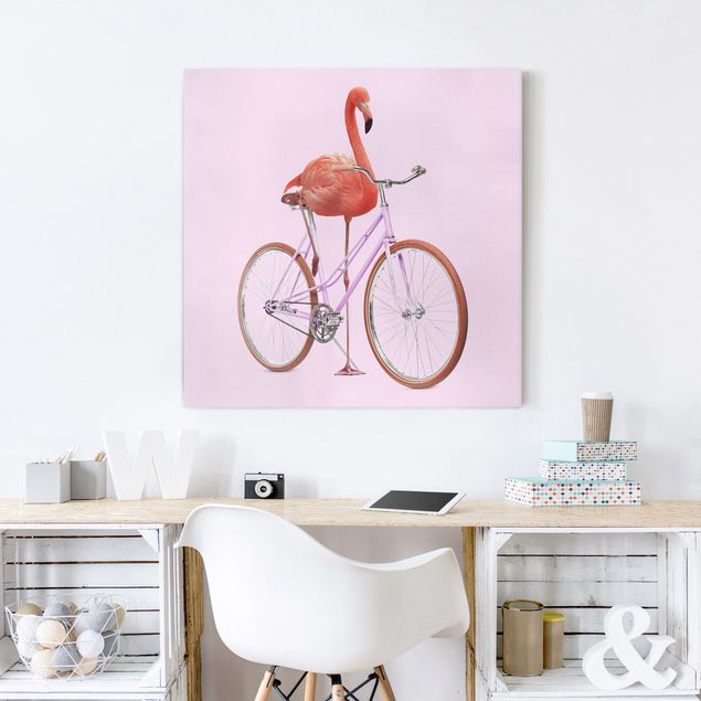 Print on canvas - Flamingo With Bicycle
