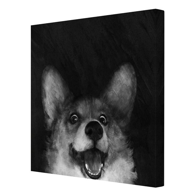 Canvas print - Illustration Dog Corgi Paintig Black And White