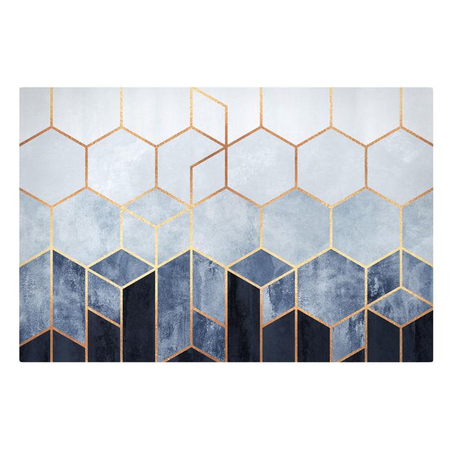 Canvas print - Golden Hexagons Blue White