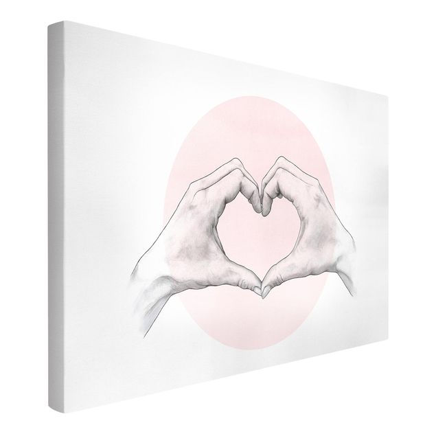 Canvas print - Illustration Heart Hands Circle Pink White