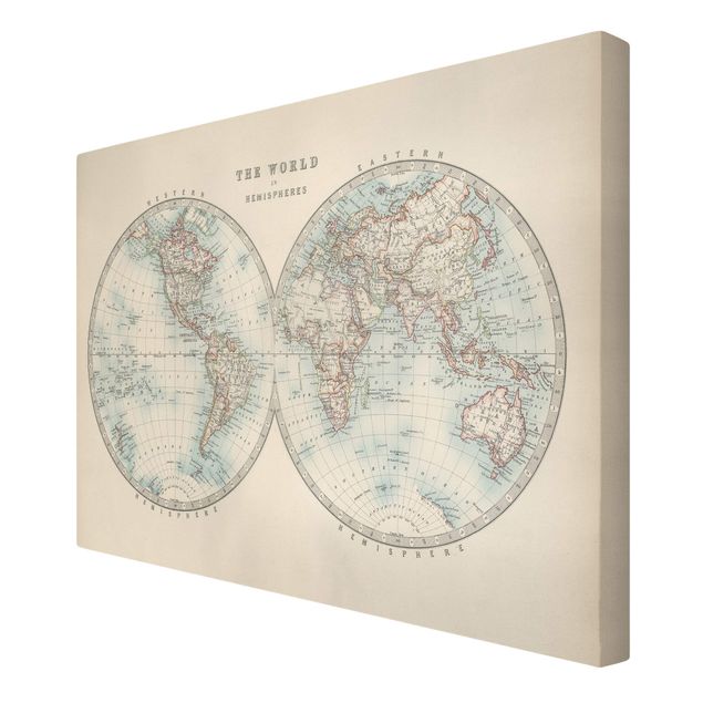 Print on canvas - Vintage World Map The Two Hemispheres