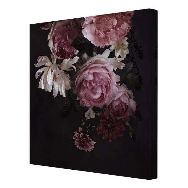 Canvas print - Pink Flowers On Black