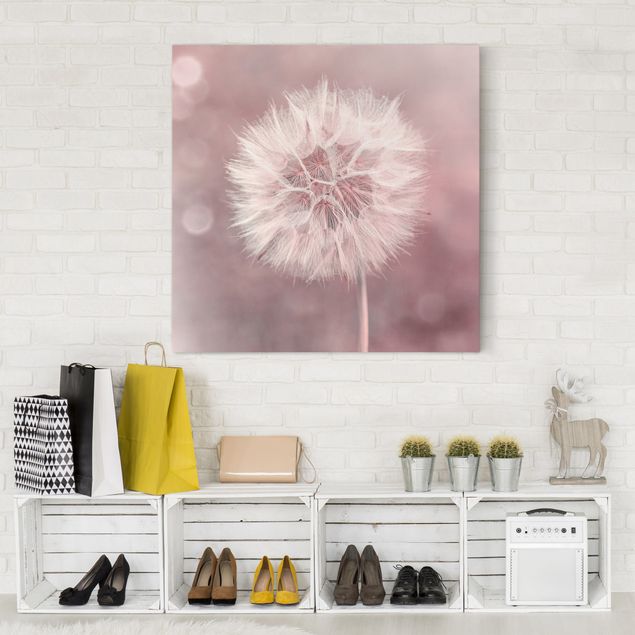 Print on canvas - Dandelion Bokeh Light Pink