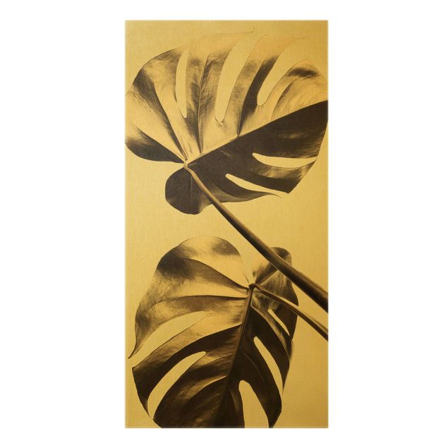 Canvas print gold - Golden Monstera Leaves