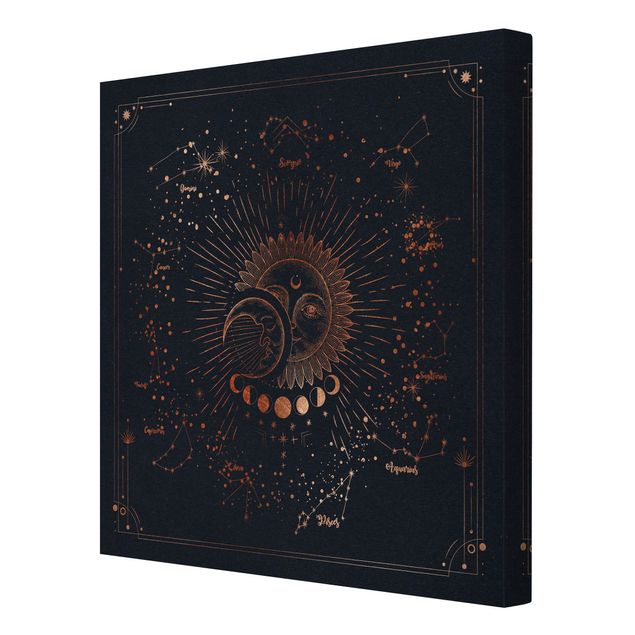 Print on canvas - Astrology Sun Moon And Stars Blue Gold