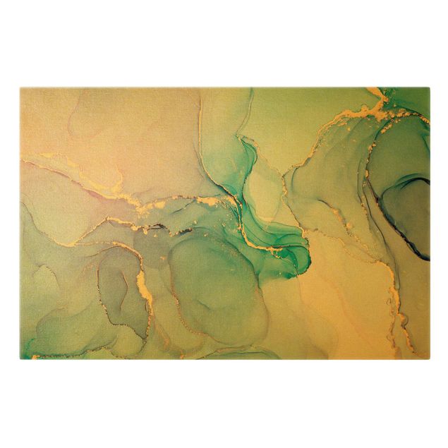 Canvas print gold - Watercolour Pastel Turquoise With Gold