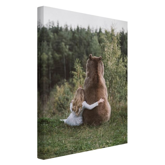 Print on canvas - Girl With Brown Bear