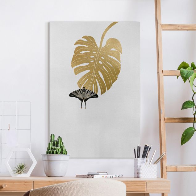Canvas print - Golden Monstera With Butterfly
