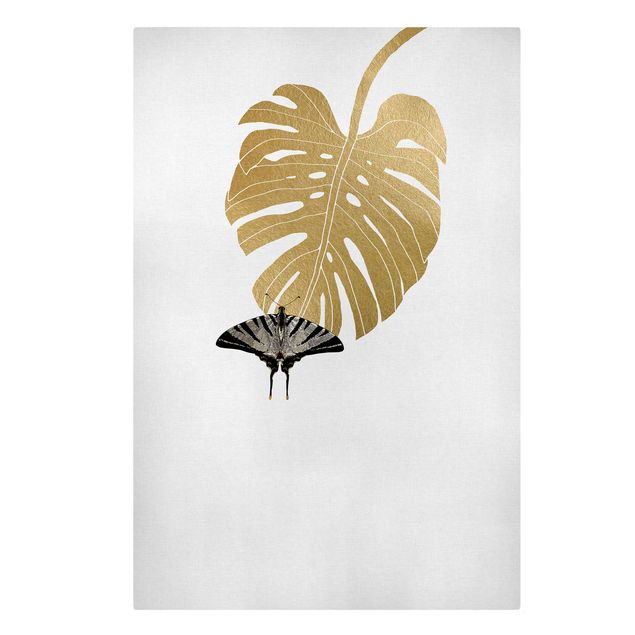 Canvas print - Golden Monstera With Butterfly