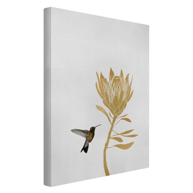 Canvas print - Hummingbird And Tropical Golden Blossom