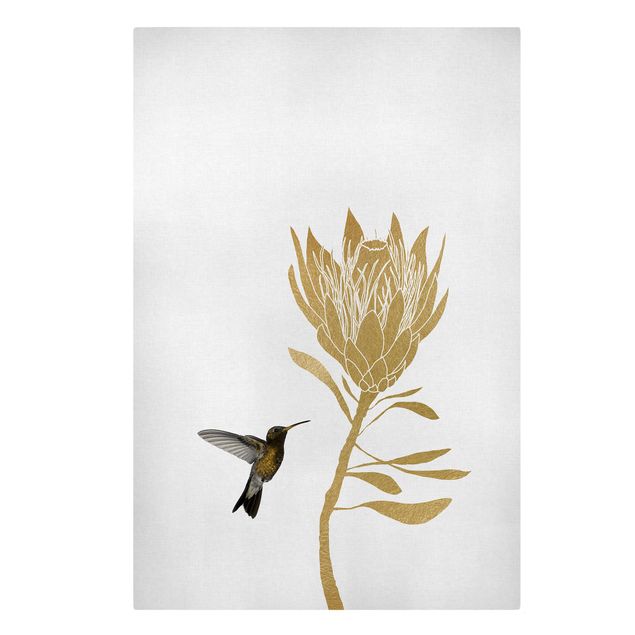 Canvas print - Hummingbird And Tropical Golden Blossom