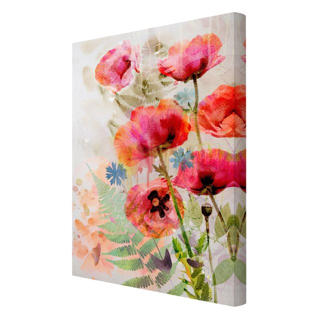 Print on canvas - Watercolour Flowers Poppy