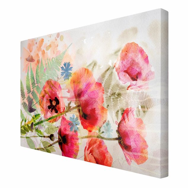 Print on canvas - Watercolour Flowers Poppy