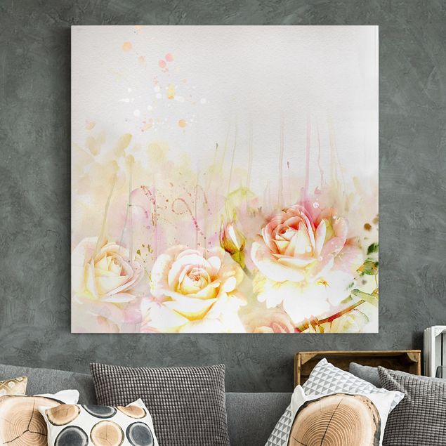 Print on canvas - Watercolour Flowers Roses