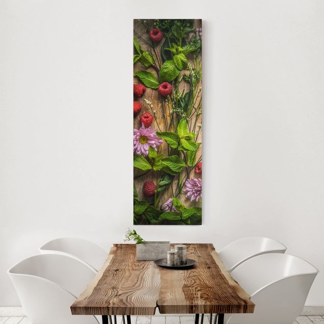 Print on canvas - Flowers Raspberries Mint