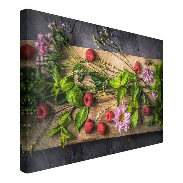 Print on canvas - Flowers Raspberries Mint