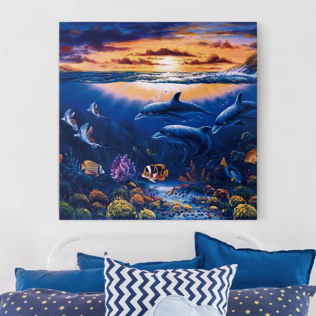 Print on canvas - Dolphins World