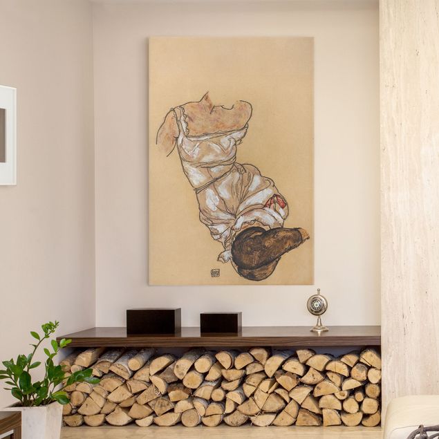 Print on canvas - Egon Schiele - Female torso in underwear and black stockings