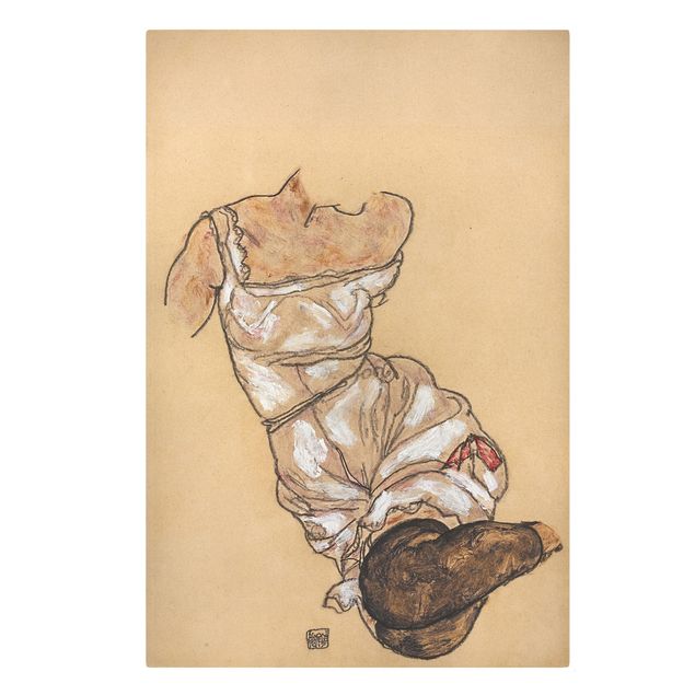 Print on canvas - Egon Schiele - Female torso in underwear and black stockings