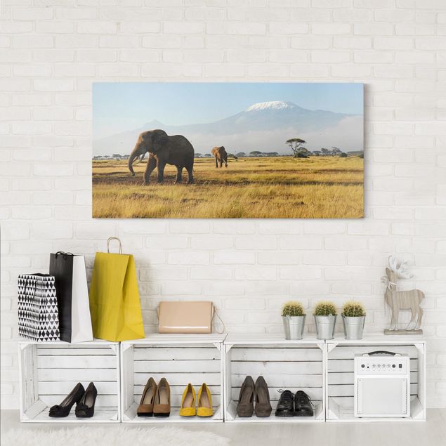 Print on canvas - Elephants In Front Of The Kilimanjaro In Kenya