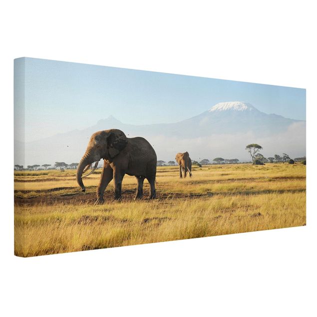 Print on canvas - Elephants In Front Of The Kilimanjaro In Kenya