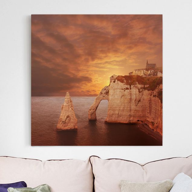 Print on canvas - Etretat Sunset Cliffs