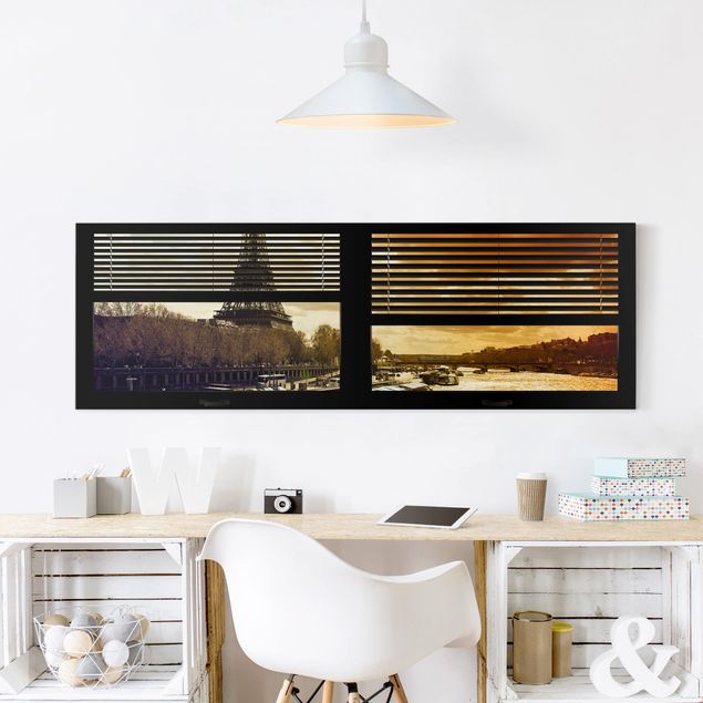 Print on canvas - Window View Blinds - Paris Eiffel Tower sunset