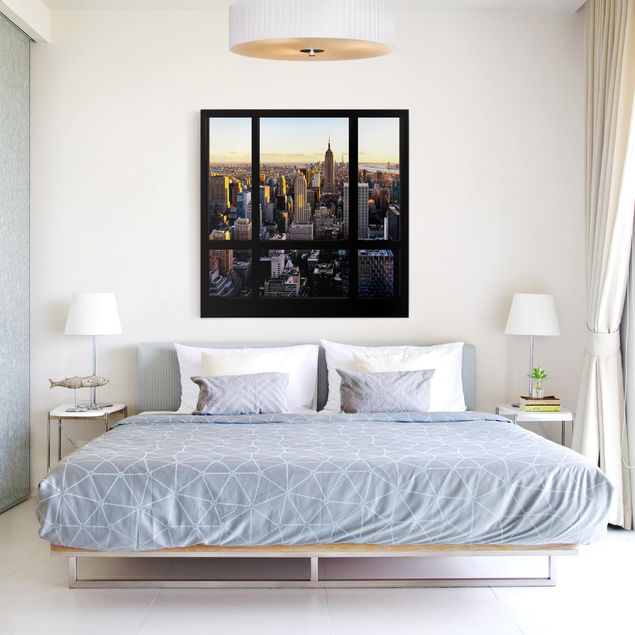 Print on canvas - Window View At Night Over New York