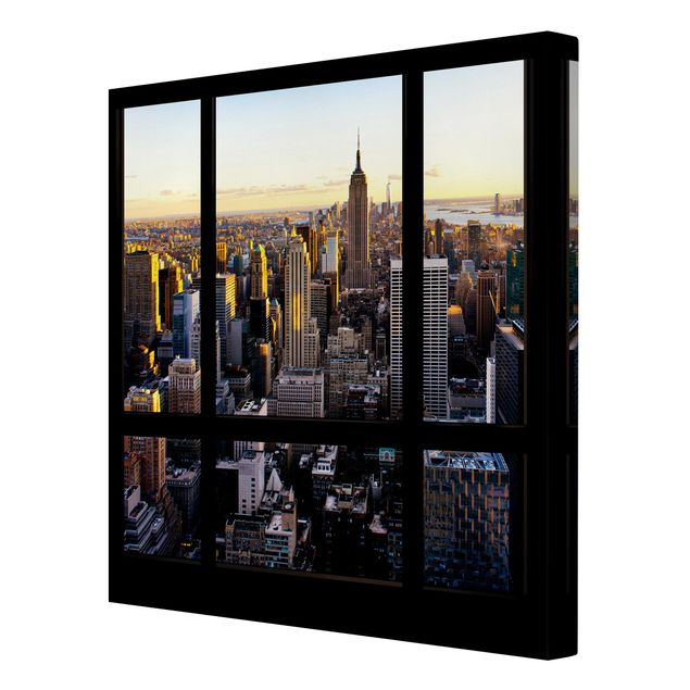 Print on canvas - Window View At Night Over New York