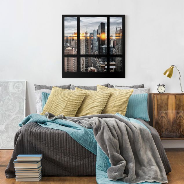 Print on canvas - Windows Overlooking New York With Sun Reflection