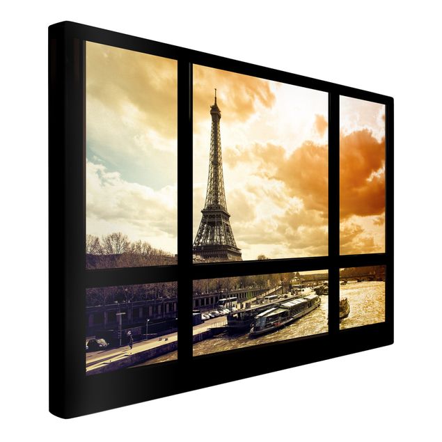 Print on canvas - Window view - Paris Eiffel Tower sunset
